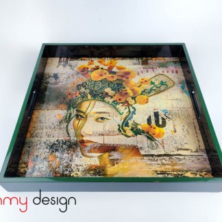 Lacquer rectangular tray with SF Asia Opera Skullface 42,5*42,5*5,5cm